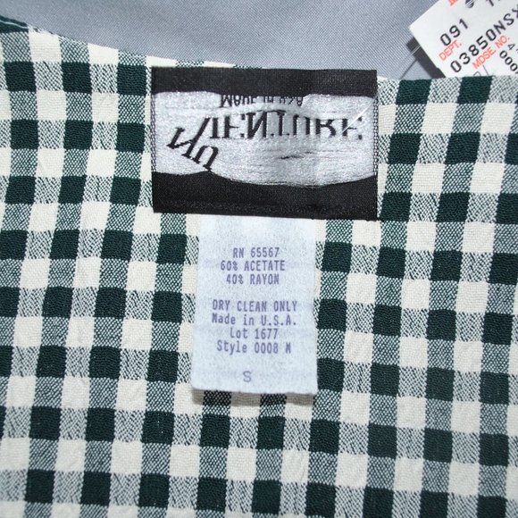 Vintage 90s Gingham Print Dress Short Sleeve Green & Cream Maxi Dress Nu Venture - Picture 4 of 10